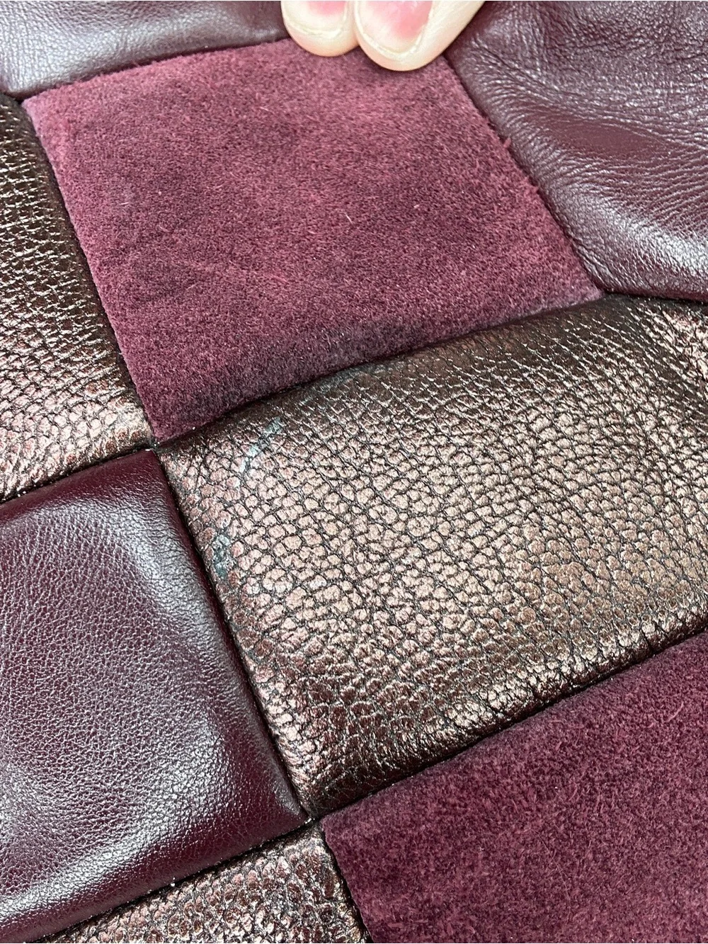 Coach Patchwork Suede & Leather Hobo Shoulder Bag 2016 Burgundy Metallic - Picture 12 of 13